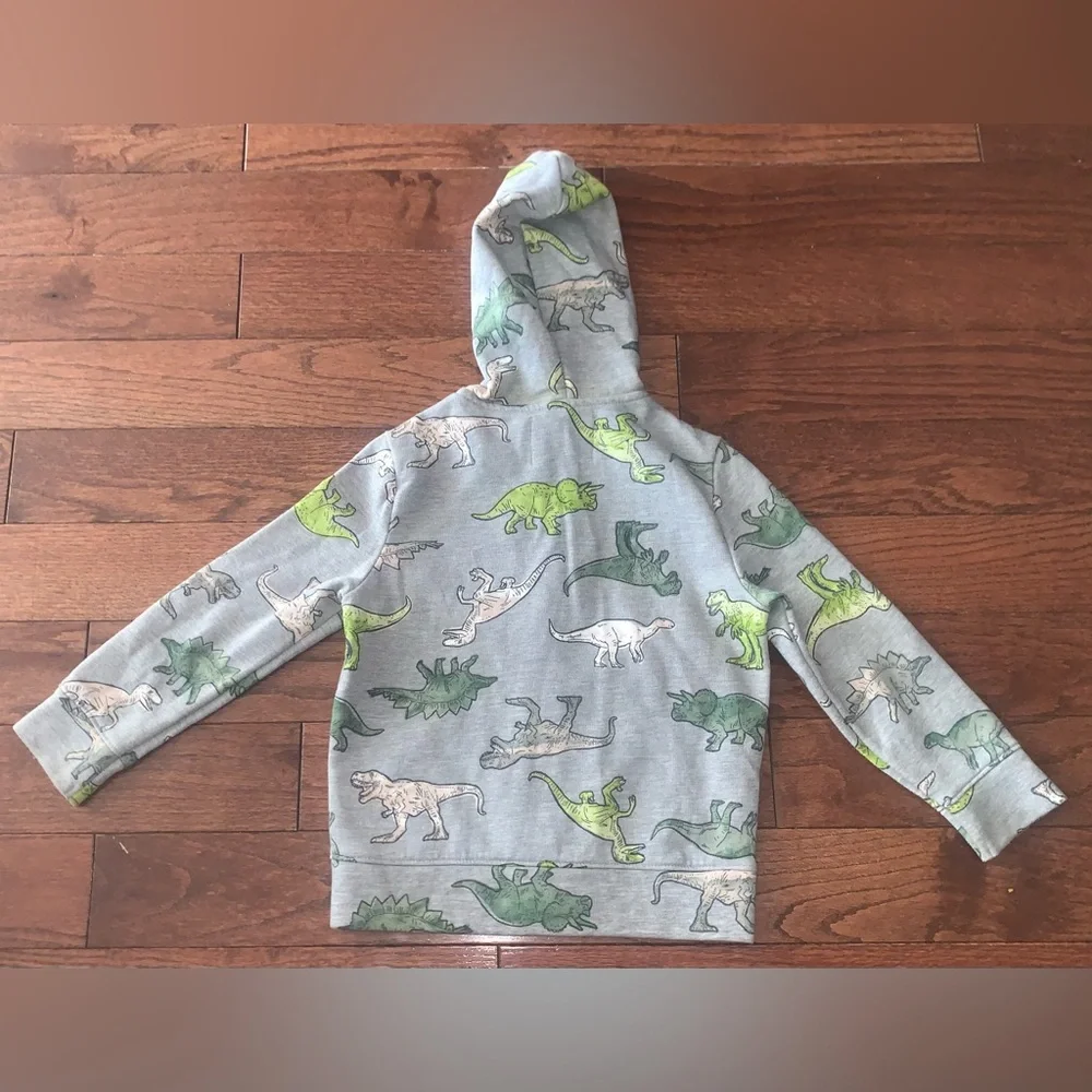Old Navy Gray‎ Dinosaur Hoodie and Teal Sweater with Blue Jeans